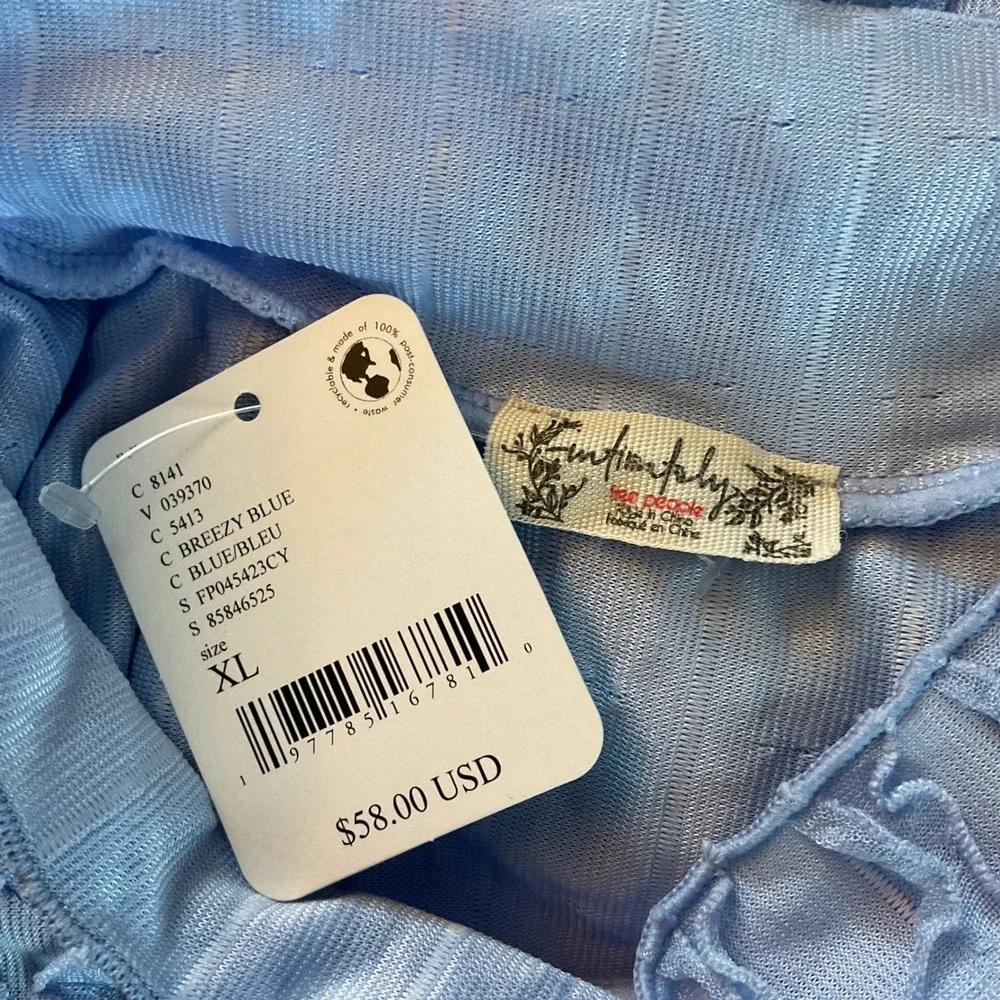 Free People Party Favor Bodysuit Top Breezy Blue Textured Mock Neck XL NEW
